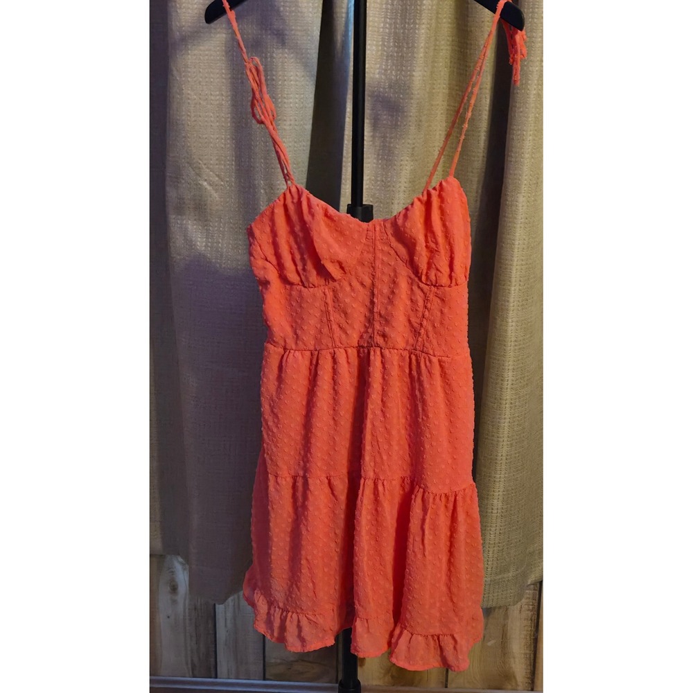 Wild Fable Chenille Mini Ruffle Sun Dress Womens Size Medium Coral Tie Shoulders